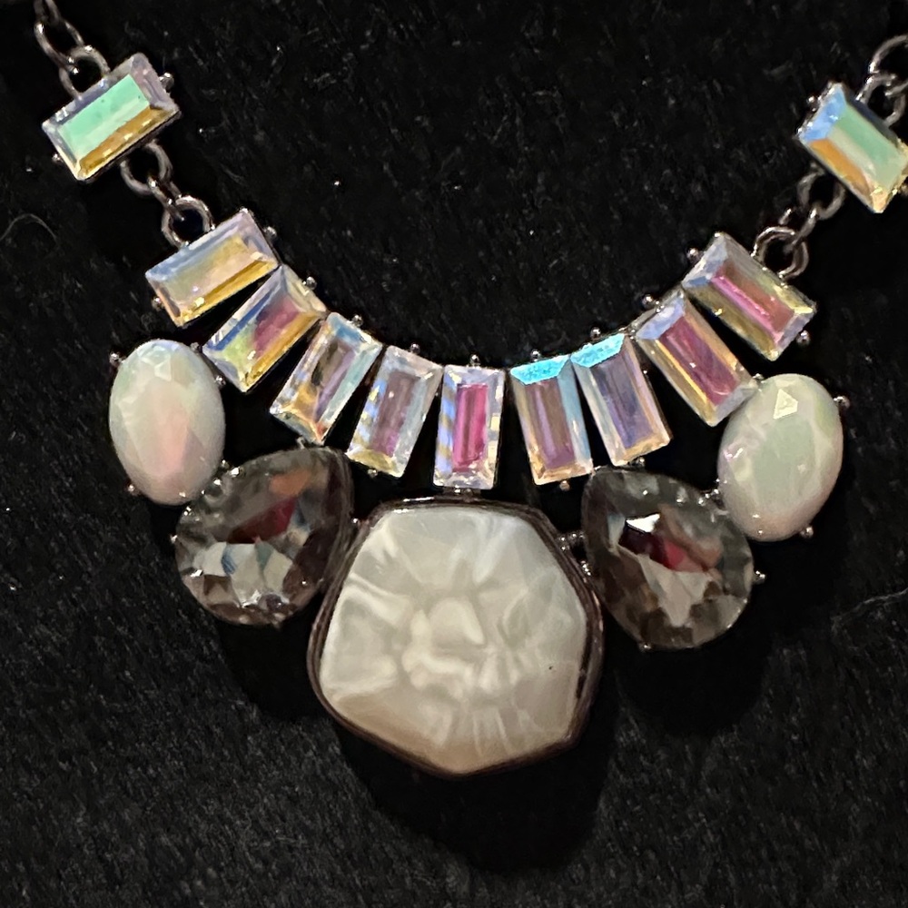 Cream, Silver and Blue Gemstone Necklace